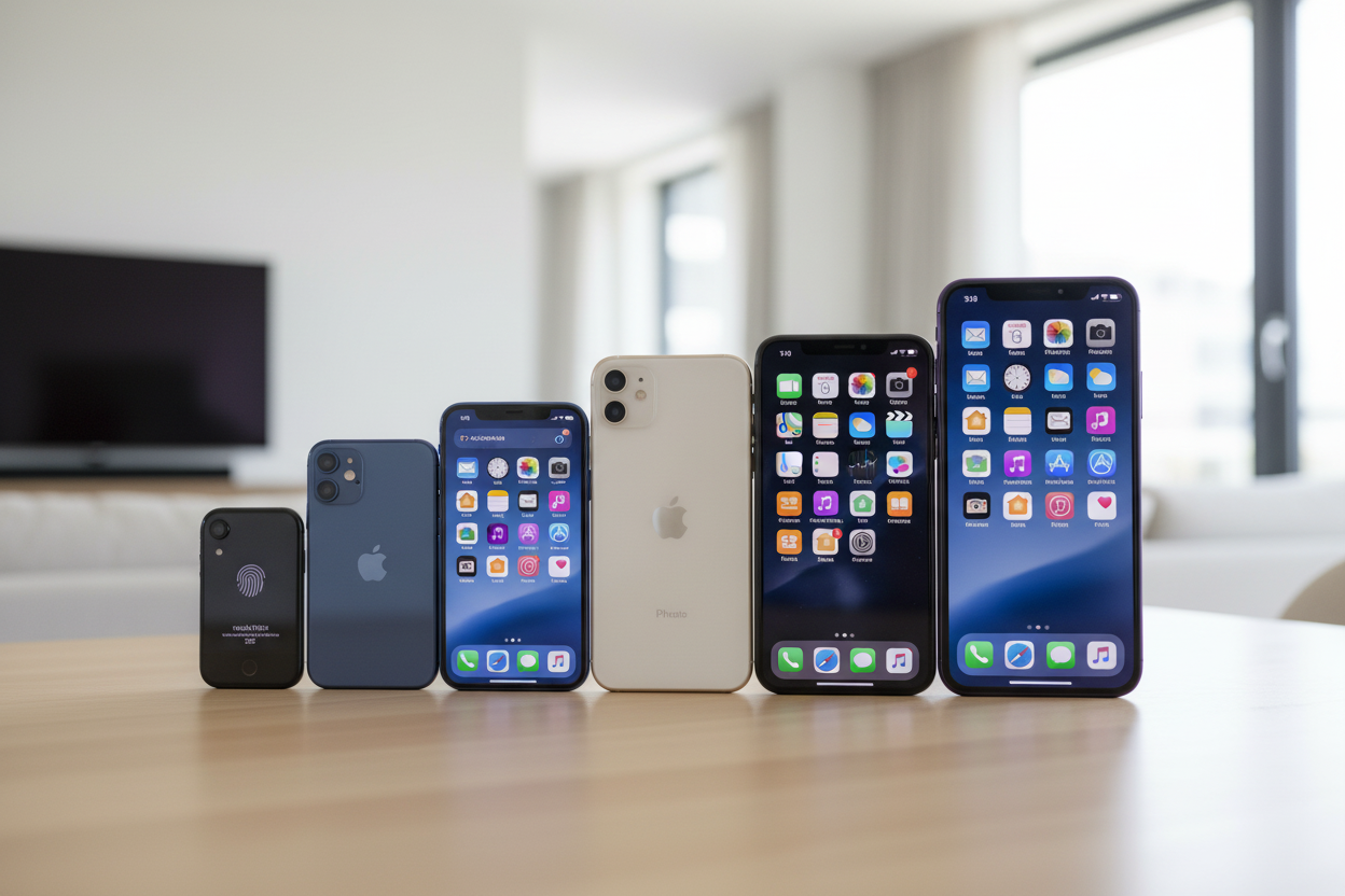 Best iPhone models comparison with various iPhones displayed side by side for shoppers and enthusiasts