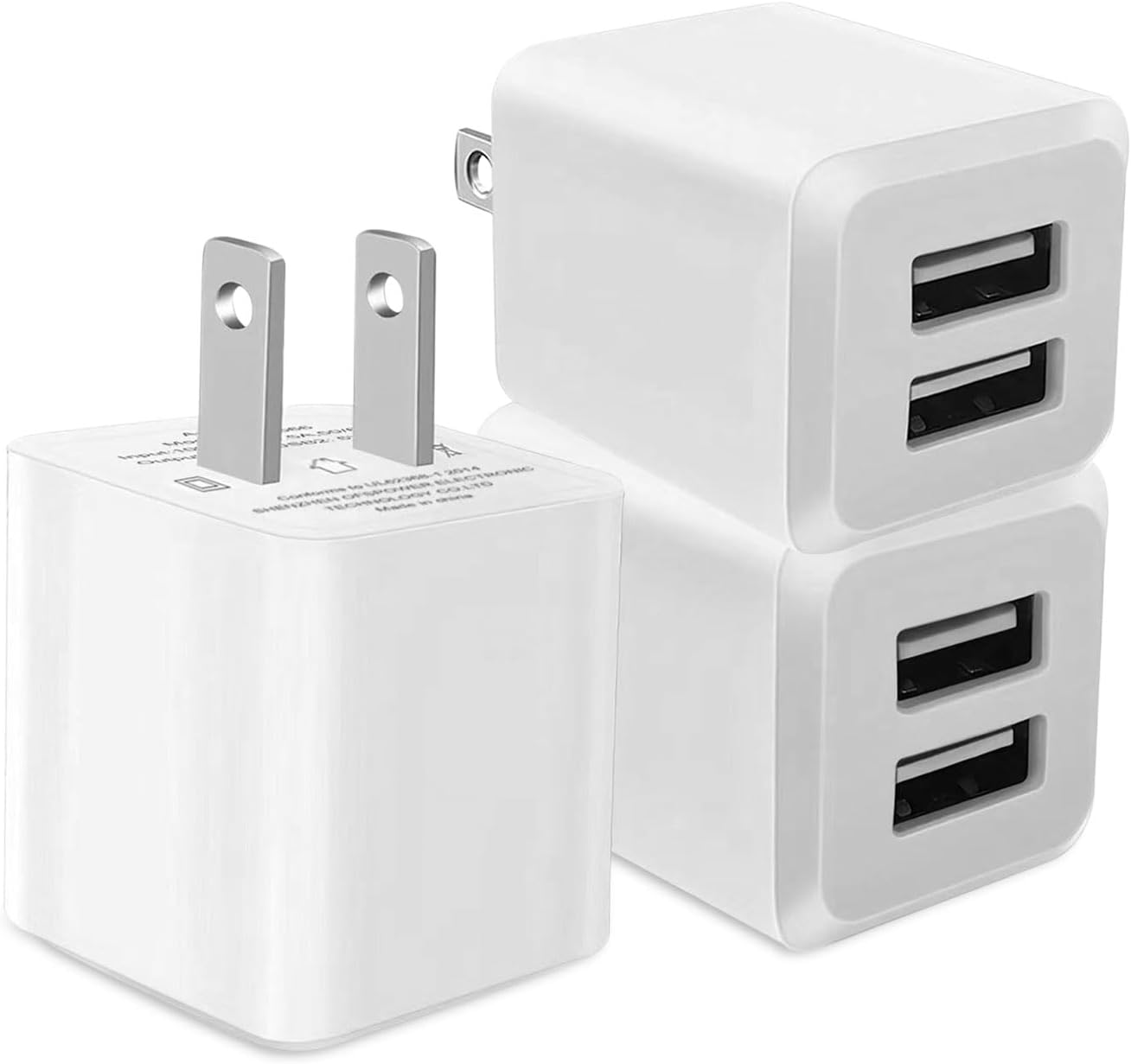Dual Port USB Wall Charger (Milky White), Fast Charging, Compatible with iPhone 14, 13, 12, 11.