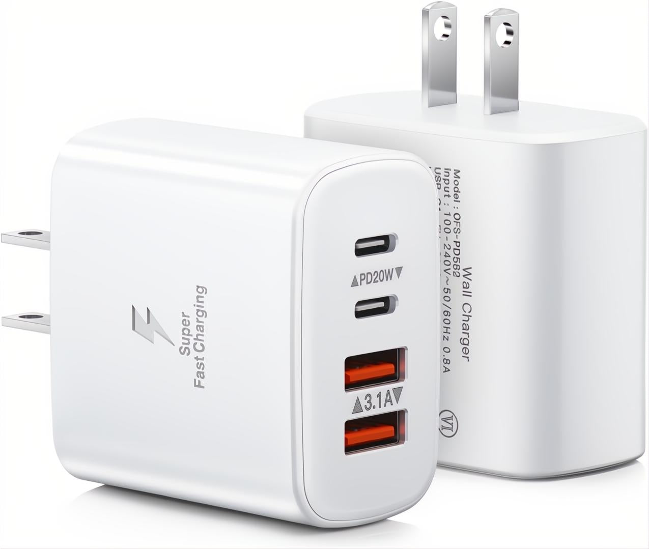 USB C Charger Block - 2-Pack 40W 4-Port USB C