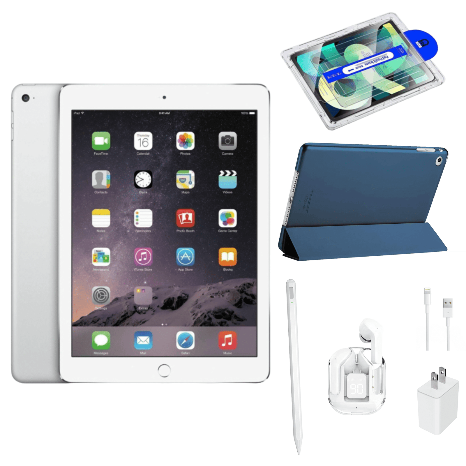 iPad Air 2 Bundle – 9.7" (Wi-Fi) – Magnetic Smart Case, Wireless Earbuds, Stylus, Screen Protector, and Charger Included (Refurbished)