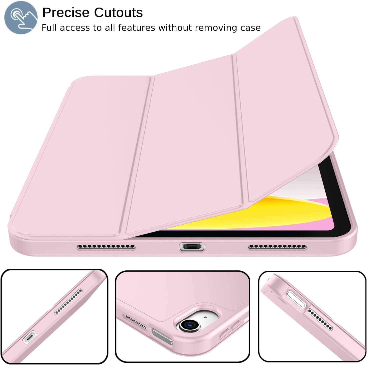 Pink Trifold Case for iPad 10th Gen (2022/2025), 11-inch, with Pencil Holder & Auto Wake/Sleep.
