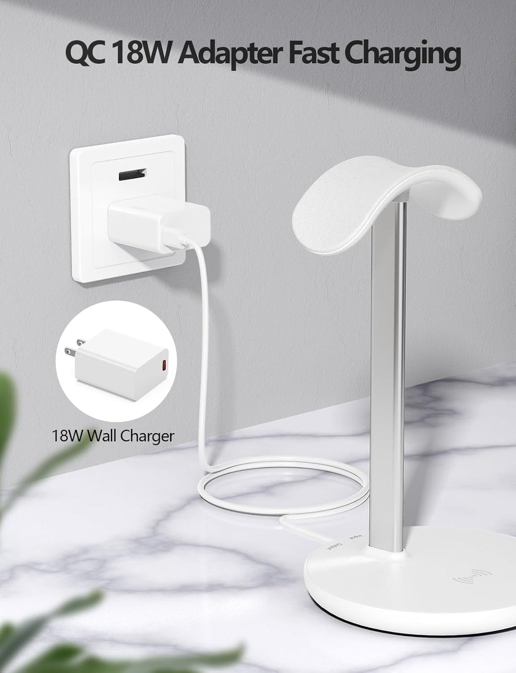 Headphone Stand: Wireless Charger, USB Port, 5-in-1 Charging Station for AirPods, iWatch, iPhone, Samsung