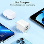 Dual Port USB Wall Charger (Milky White), Fast Charging, Compatible with iPhone 14, 13, 12, 11.
