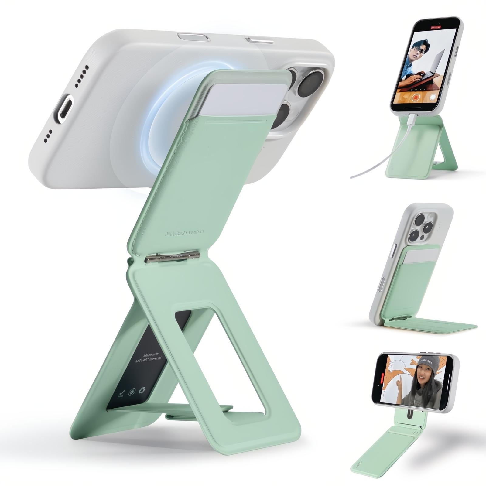 MOFT Phone Tripod Stand Selfie Stick for iPhone, Multi-Angles iPhone Stand, Lightweight & Portable Phone Holder, Strong Magnets, MOVAS Vegan Leather, Travel Essentials, Jet Black (Without Card Slot)