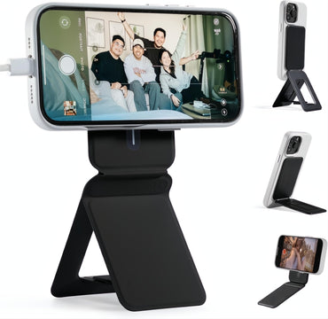 MOFT Phone Tripod Stand Selfie Stick for iPhone, Multi-Angles iPhone Stand, Lightweight & Portable Phone Holder, Strong Magnets, MOVAS Vegan Leather, Travel Essentials, Jet Black (Without Card Slot)