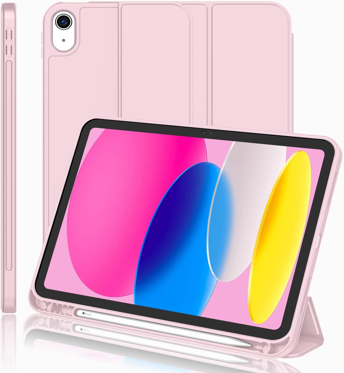 Pink Trifold Case for iPad 10th Gen (2022/2025), 11-inch, with Pencil Holder & Auto Wake/Sleep.