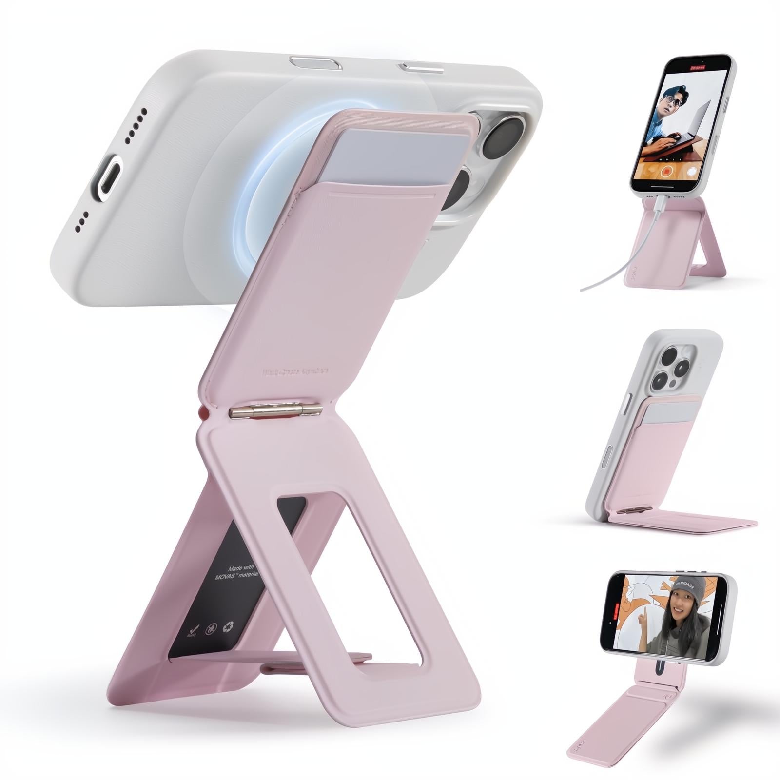MOFT Phone Tripod Stand Selfie Stick for iPhone, Multi-Angles iPhone Stand, Lightweight & Portable Phone Holder, Strong Magnets, MOVAS Vegan Leather, Travel Essentials, Jet Black (Without Card Slot)