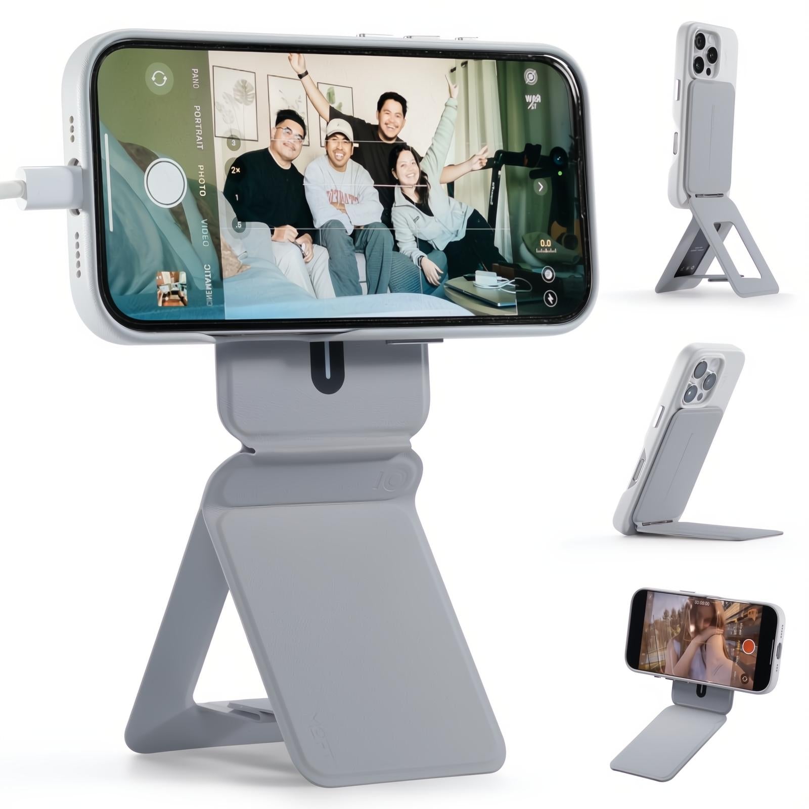 MOFT Phone Tripod Stand Selfie Stick for iPhone, Multi-Angles iPhone Stand, Lightweight & Portable Phone Holder, Strong Magnets, MOVAS Vegan Leather, Travel Essentials, Jet Black (Without Card Slot)