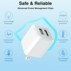 Dual Port USB Wall Charger (Milky White), Fast Charging, Compatible with iPhone 14, 13, 12, 11.
