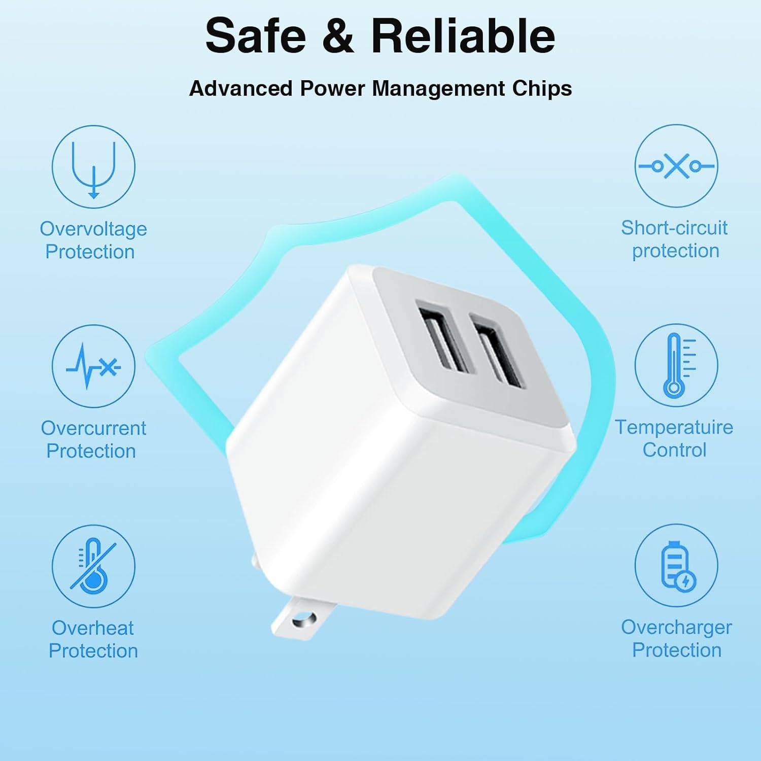 Dual Port USB Wall Charger (Milky White), Fast Charging, Compatible with iPhone 14, 13, 12, 11.