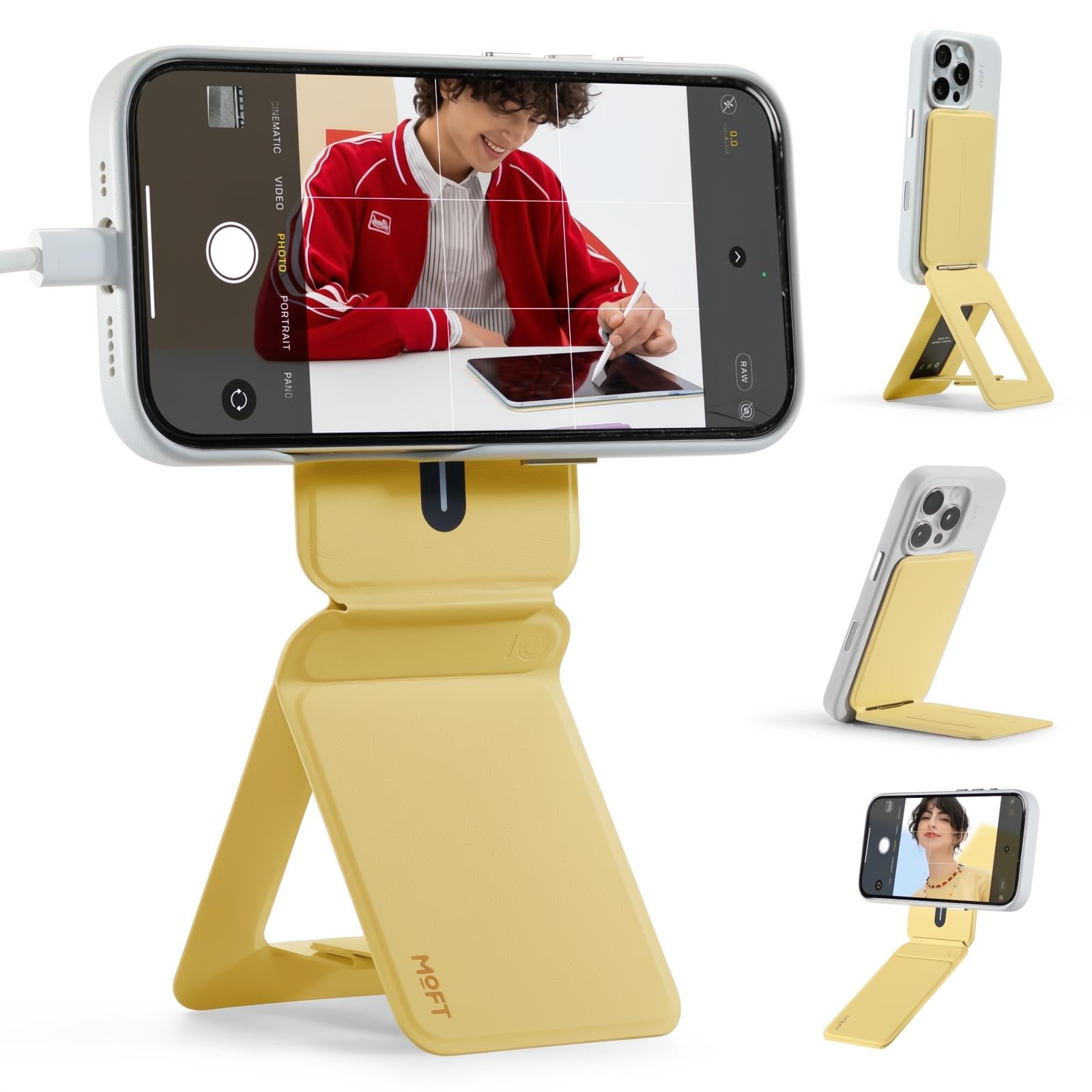 MOFT Phone Tripod Stand Selfie Stick for iPhone, Multi-Angles iPhone Stand, Lightweight & Portable Phone Holder, Strong Magnets, MOVAS Vegan Leather, Travel Essentials, Jet Black (Without Card Slot)