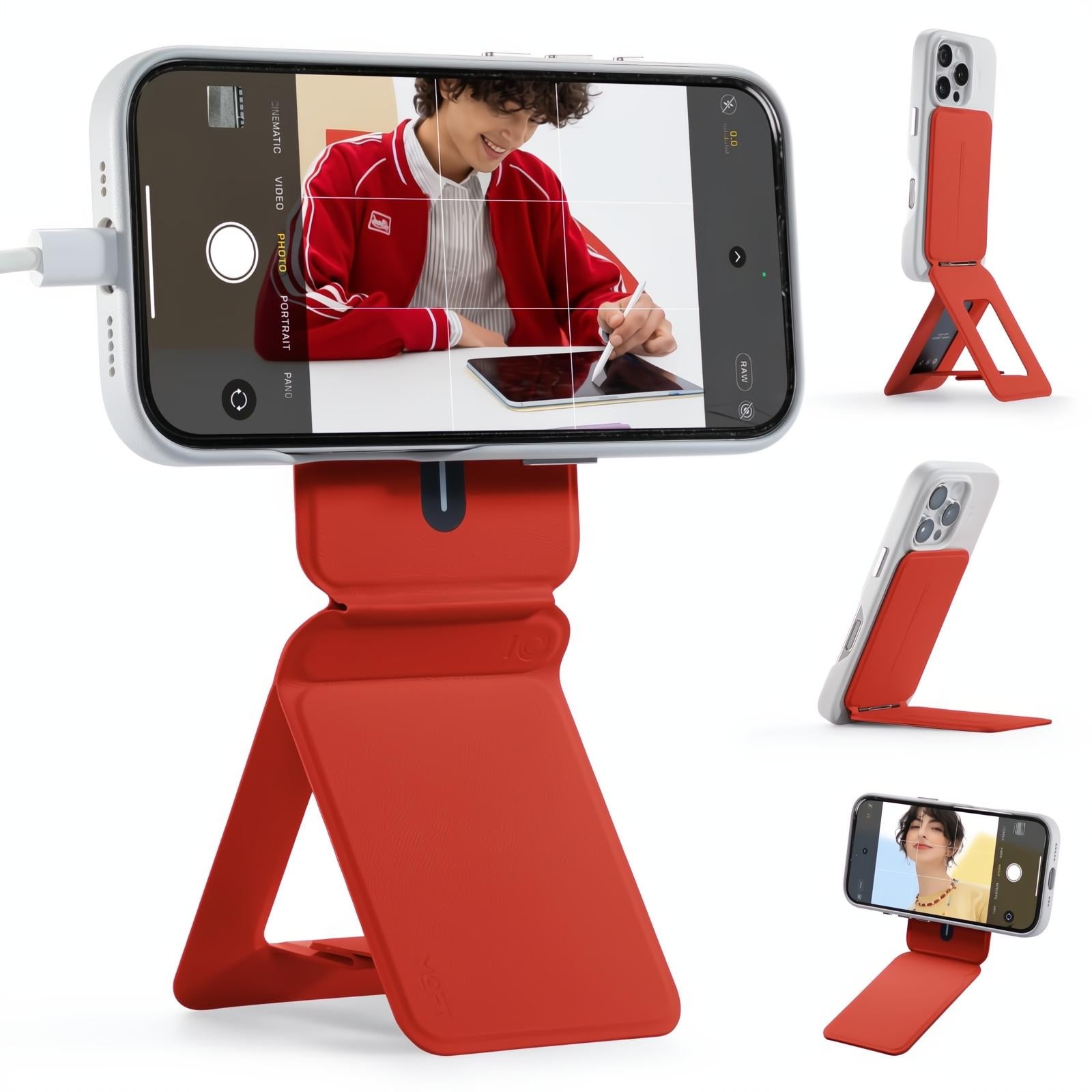 MOFT Phone Tripod Stand Selfie Stick for iPhone, Multi-Angles iPhone Stand, Lightweight & Portable Phone Holder, Strong Magnets, MOVAS Vegan Leather, Travel Essentials, Jet Black (Without Card Slot)