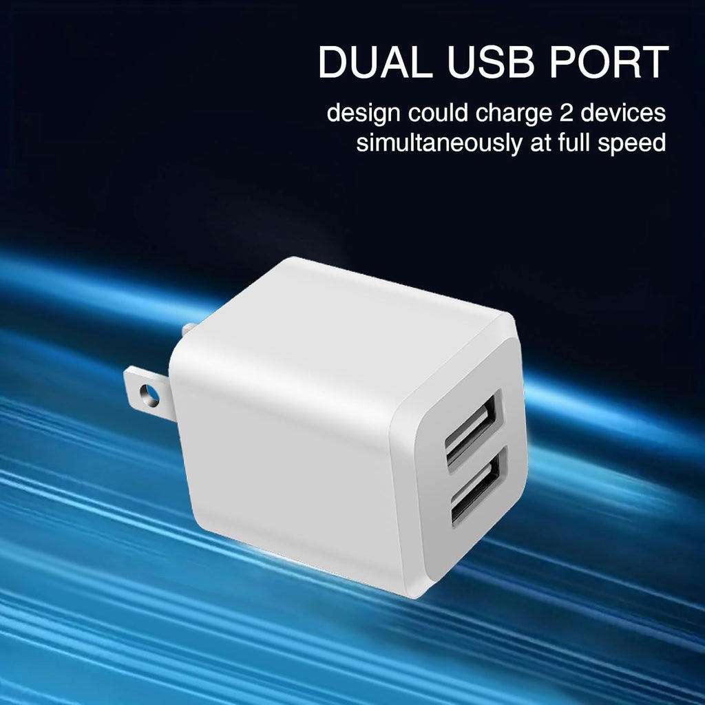 Dual Port USB Wall Charger (Milky White), Fast Charging, Compatible with iPhone 14, 13, 12, 11.