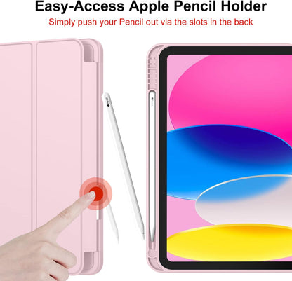 Pink Trifold Case for iPad 10th Gen (2022/2025), 11-inch, with Pencil Holder & Auto Wake/Sleep.