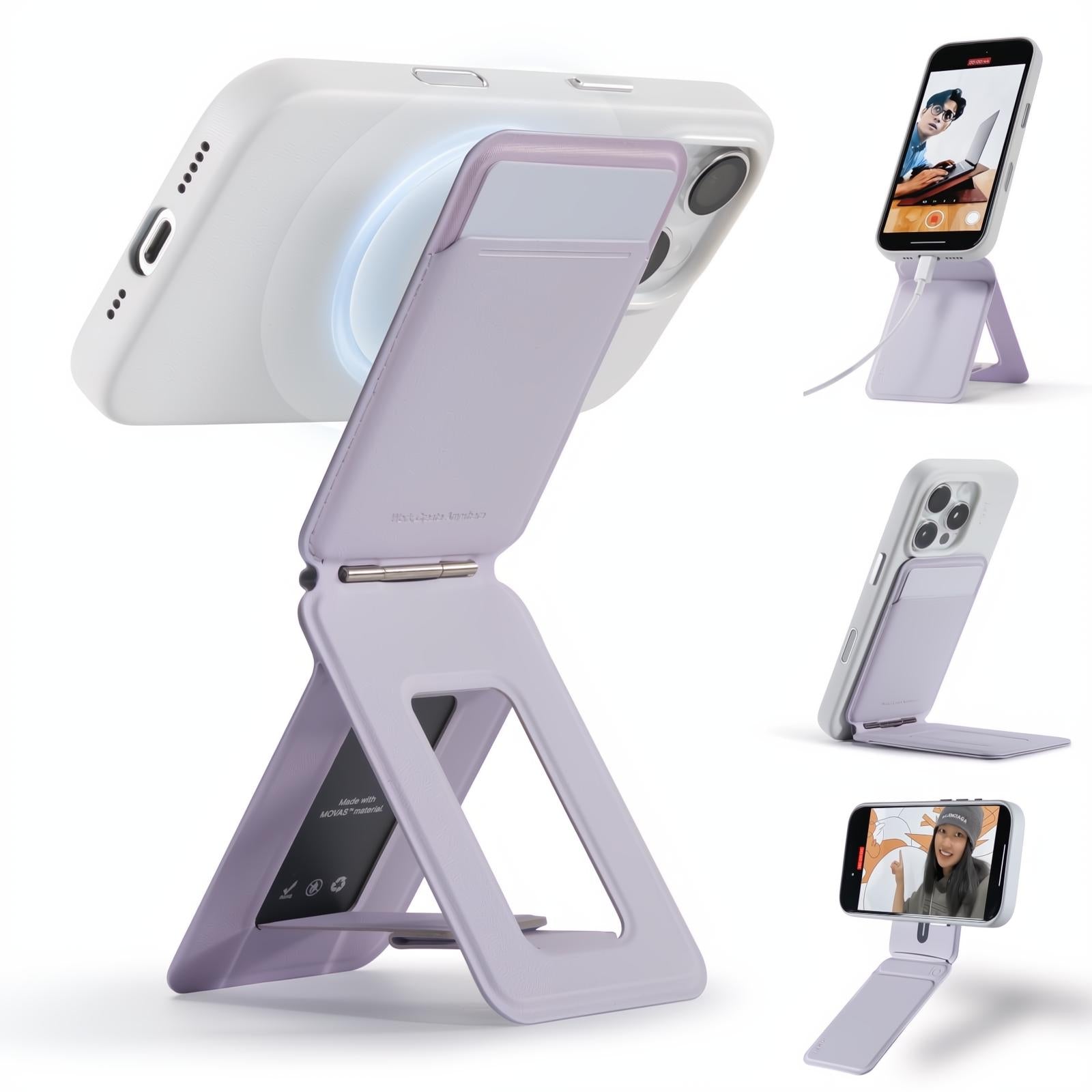 MOFT Phone Tripod Stand Selfie Stick for iPhone, Multi-Angles iPhone Stand, Lightweight & Portable Phone Holder, Strong Magnets, MOVAS Vegan Leather, Travel Essentials, Jet Black (Without Card Slot)