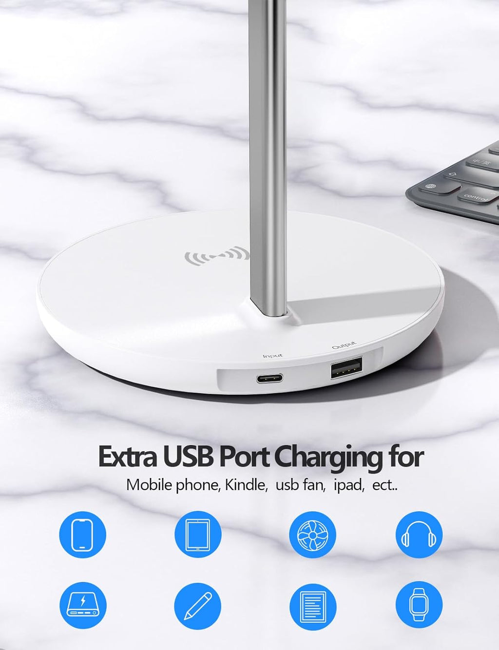 Headphone Stand: Wireless Charger, USB Port, 5-in-1 Charging Station for AirPods, iWatch, iPhone, Samsung