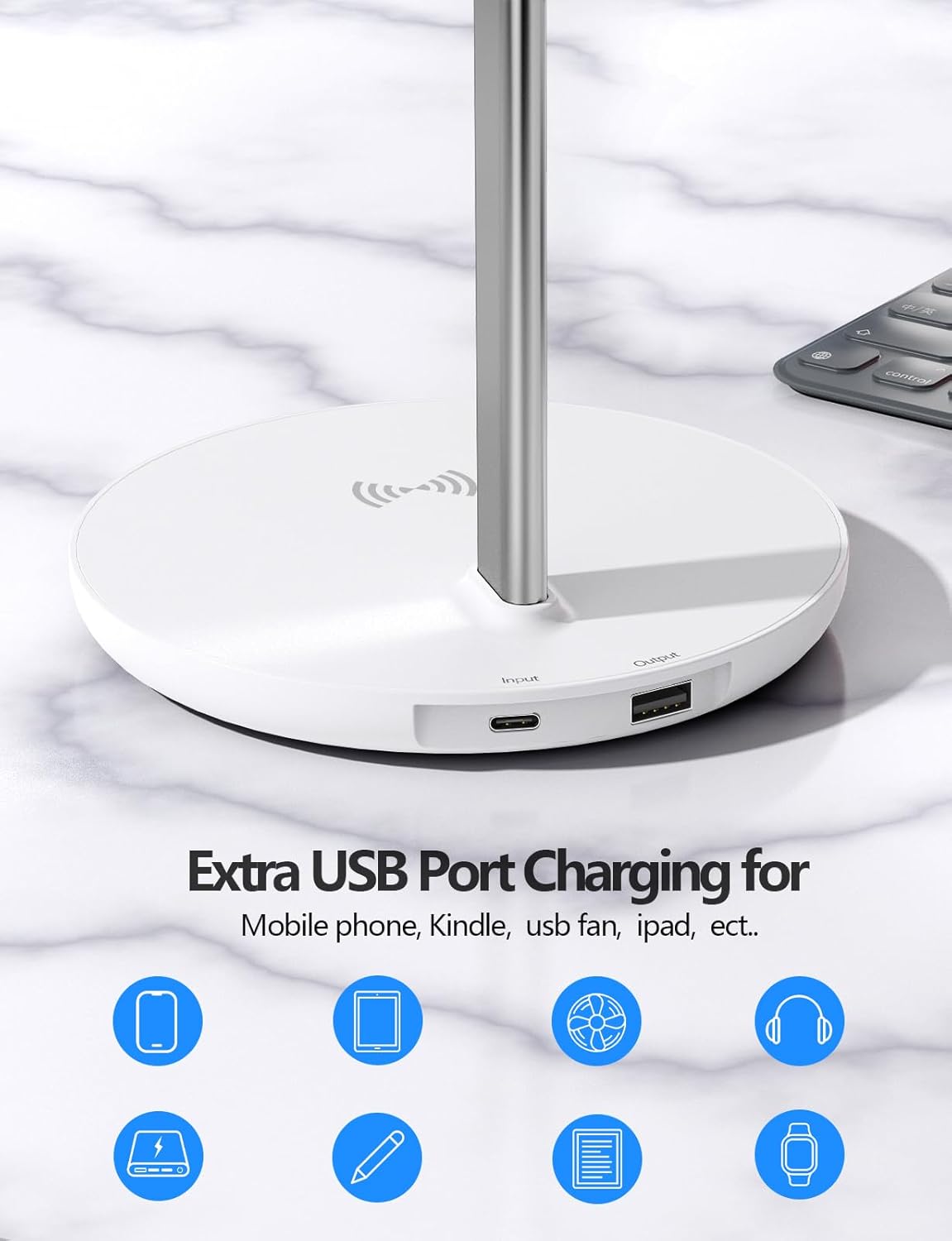 Headphone Stand: Wireless Charger, USB Port, 5-in-1 Charging Station for AirPods, iWatch, iPhone, Samsung