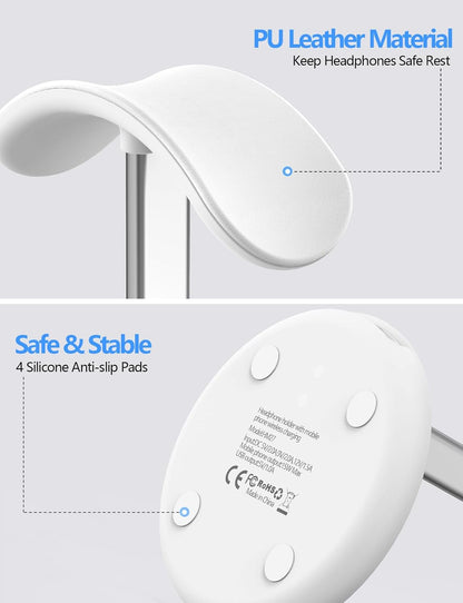 Headphone Stand: Wireless Charger, USB Port, 5-in-1 Charging Station for AirPods, iWatch, iPhone, Samsung