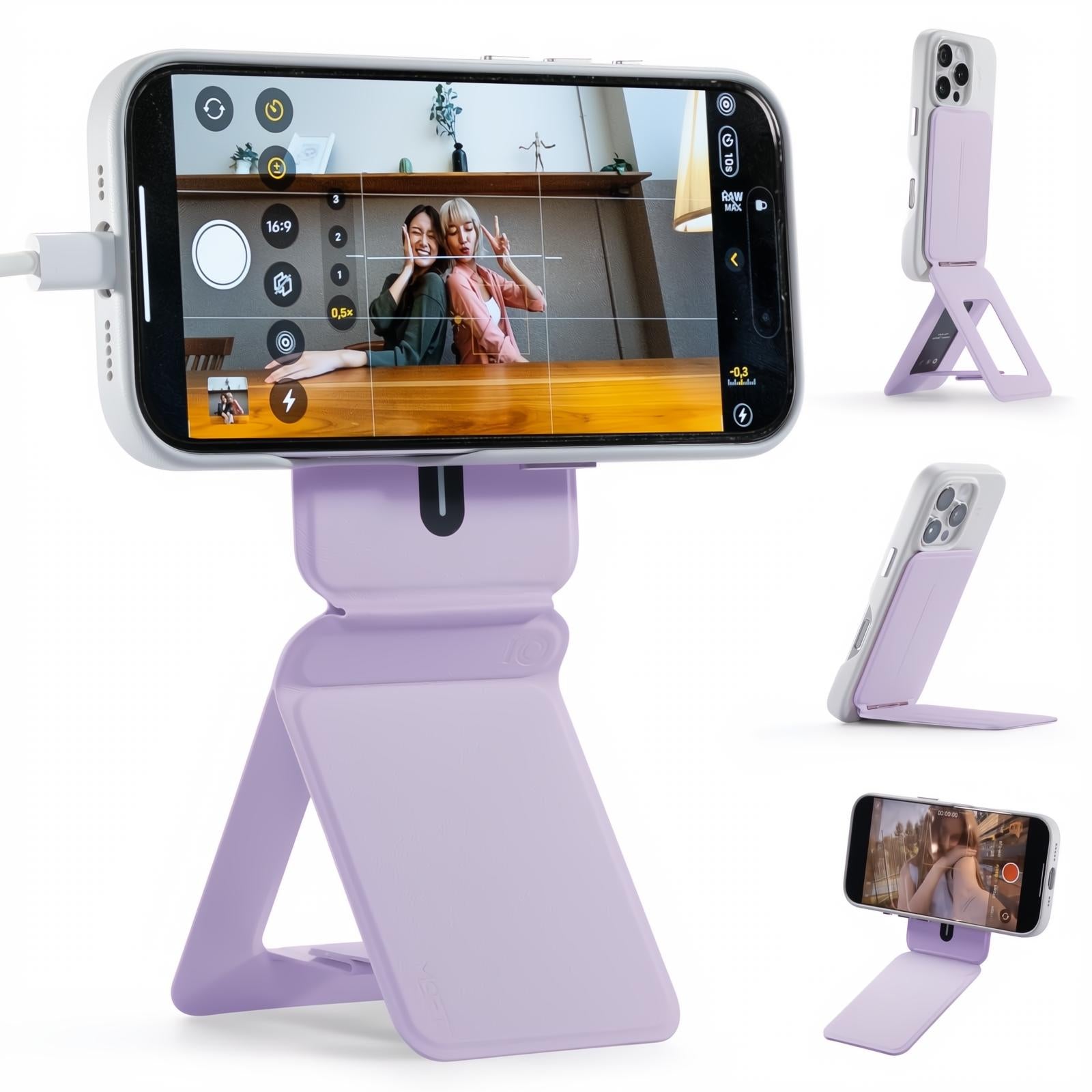MOFT Phone Tripod Stand Selfie Stick for iPhone, Multi-Angles iPhone Stand, Lightweight & Portable Phone Holder, Strong Magnets, MOVAS Vegan Leather, Travel Essentials, Jet Black (Without Card Slot)