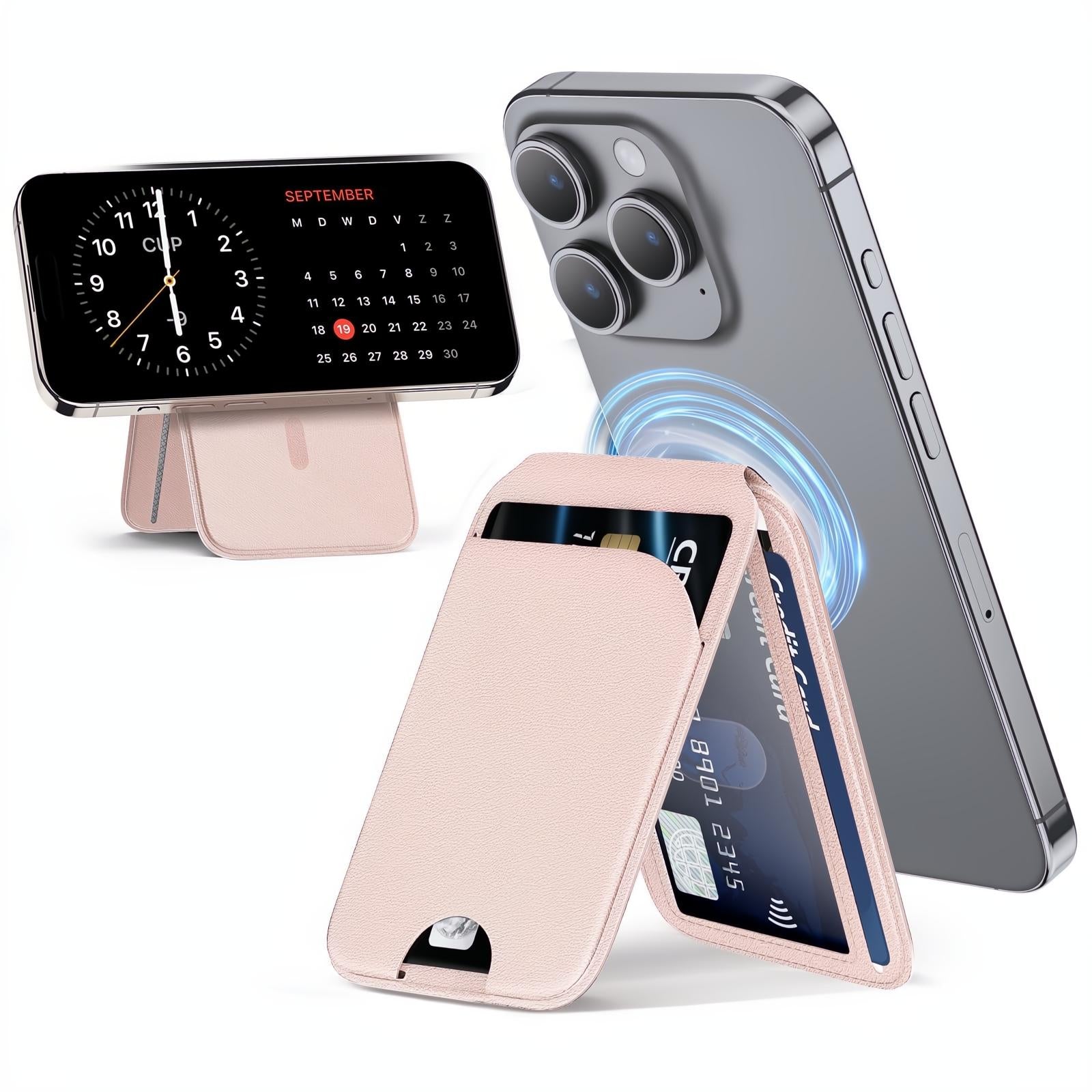 Mag-Safe Wallet Magnetic Wallet for Phone Lightweight Magnetic Phone Pouch Stand Adjustable Leather Mag-Safe Card Holder for iPhone 17/16/15/14/13/12 Series, Not for iPhone 13/12 Mini (Black)
