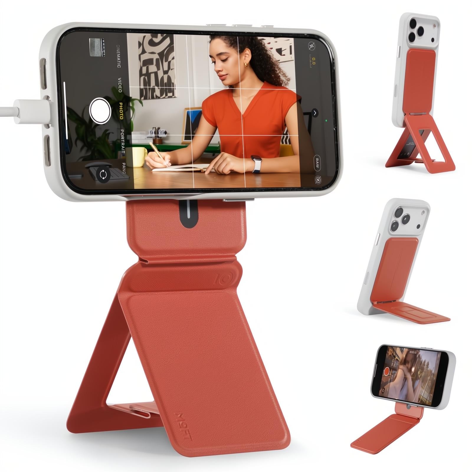 MOFT Phone Tripod Stand Selfie Stick for iPhone, Multi-Angles iPhone Stand, Lightweight & Portable Phone Holder, Strong Magnets, MOVAS Vegan Leather, Travel Essentials, Jet Black (Without Card Slot)