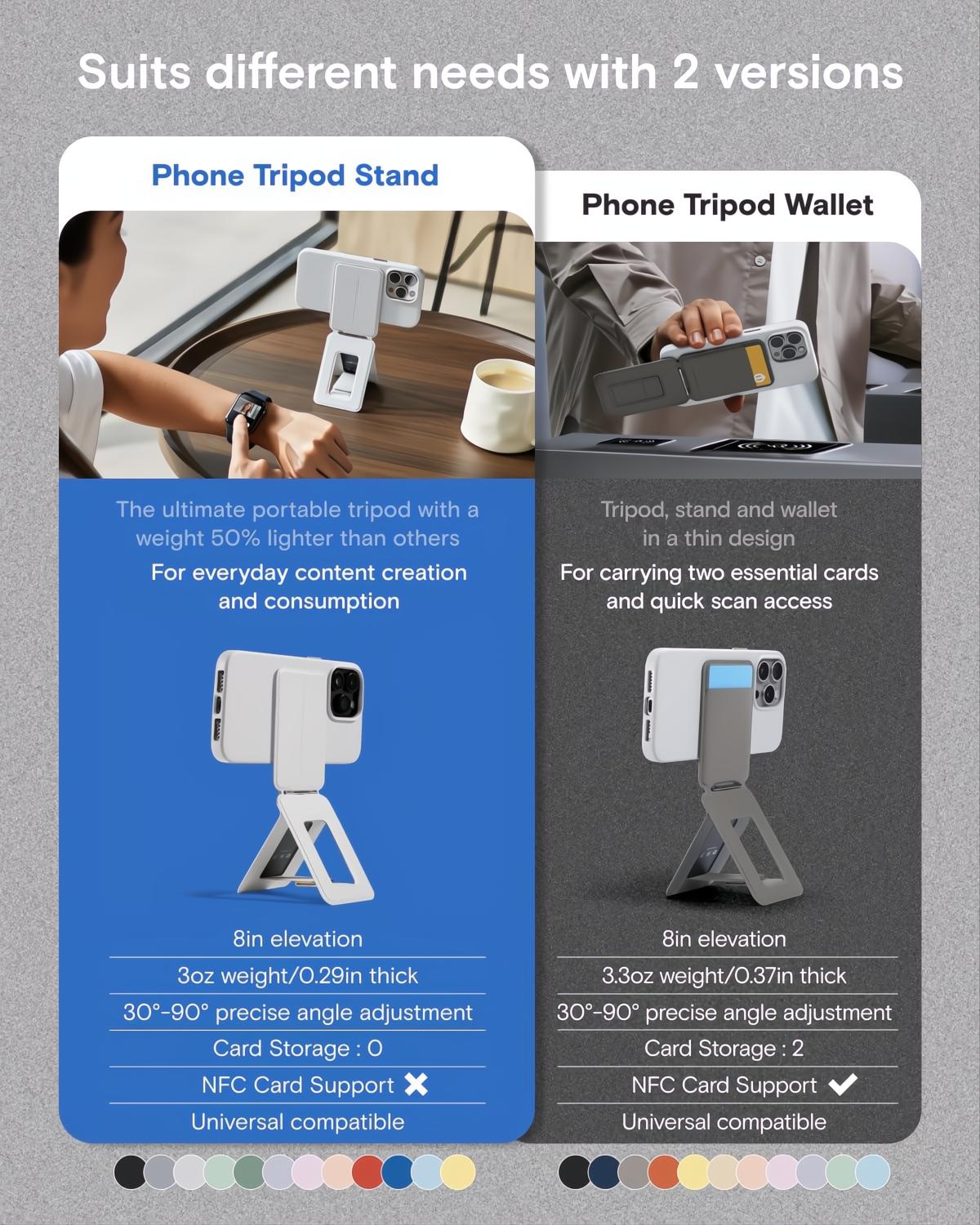 MOFT Phone Tripod Stand Selfie Stick for iPhone, Multi-Angles iPhone Stand, Lightweight & Portable Phone Holder, Strong Magnets, MOVAS Vegan Leather, Travel Essentials, Jet Black (Without Card Slot)