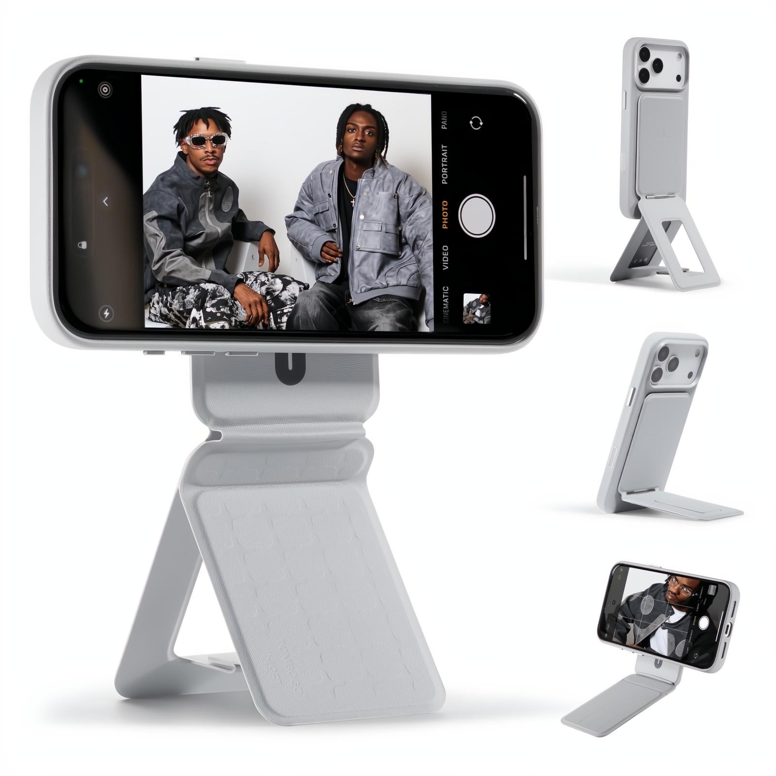 MOFT Phone Tripod Stand Selfie Stick for iPhone, Multi-Angles iPhone Stand, Lightweight & Portable Phone Holder, Strong Magnets, MOVAS Vegan Leather, Travel Essentials, Jet Black (Without Card Slot)