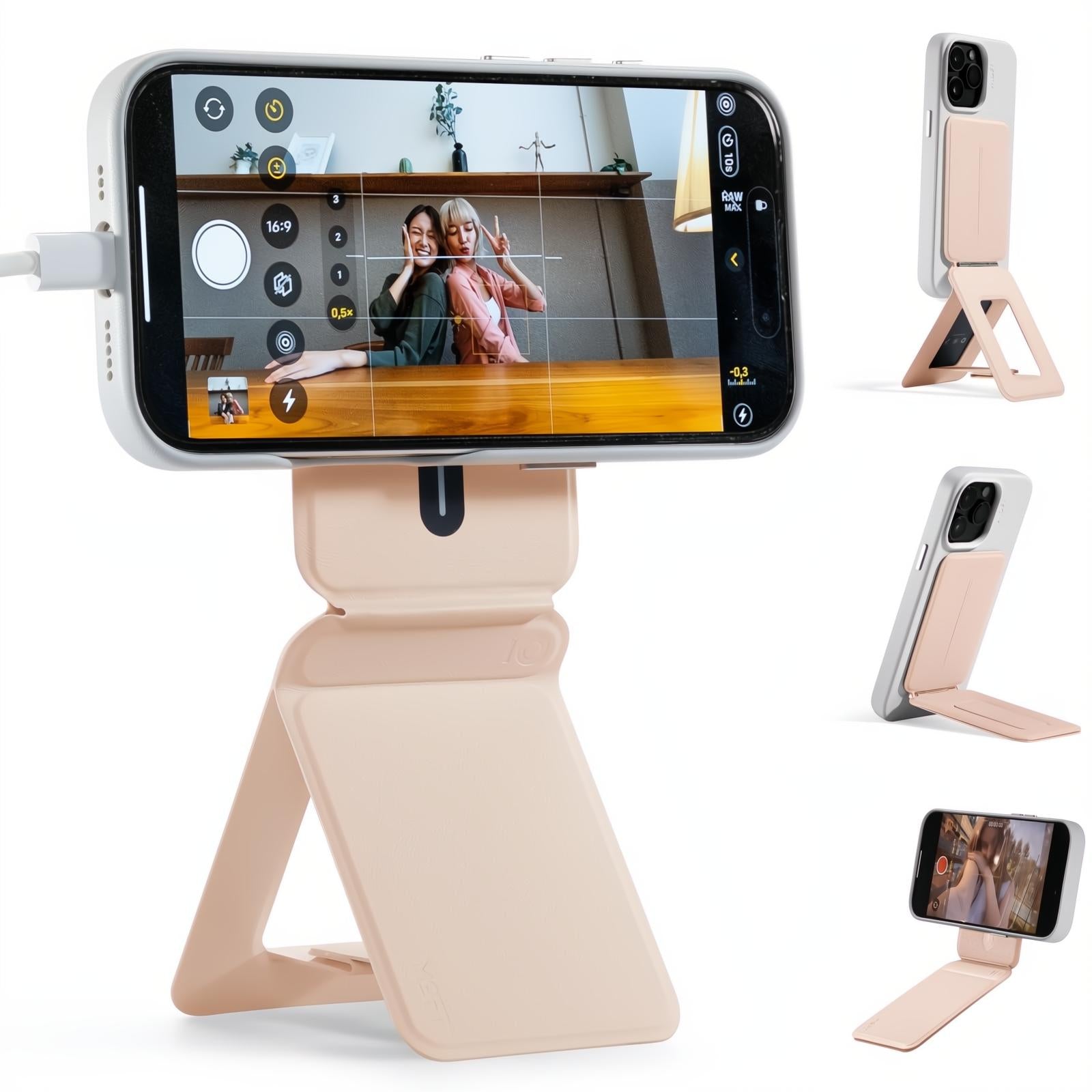 MOFT Phone Tripod Stand Selfie Stick for iPhone, Multi-Angles iPhone Stand, Lightweight & Portable Phone Holder, Strong Magnets, MOVAS Vegan Leather, Travel Essentials, Jet Black (Without Card Slot)