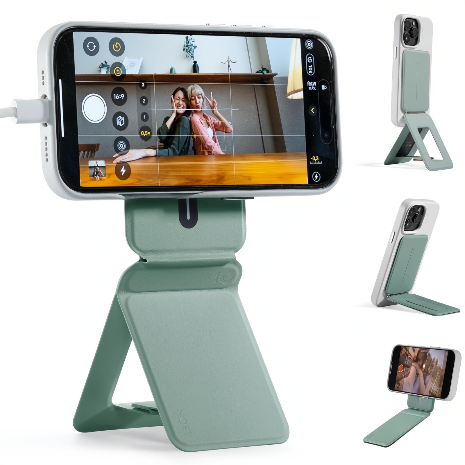 MOFT Phone Tripod Stand Selfie Stick for iPhone, Multi-Angles iPhone Stand, Lightweight & Portable Phone Holder, Strong Magnets, MOVAS Vegan Leather, Travel Essentials, Jet Black (Without Card Slot)