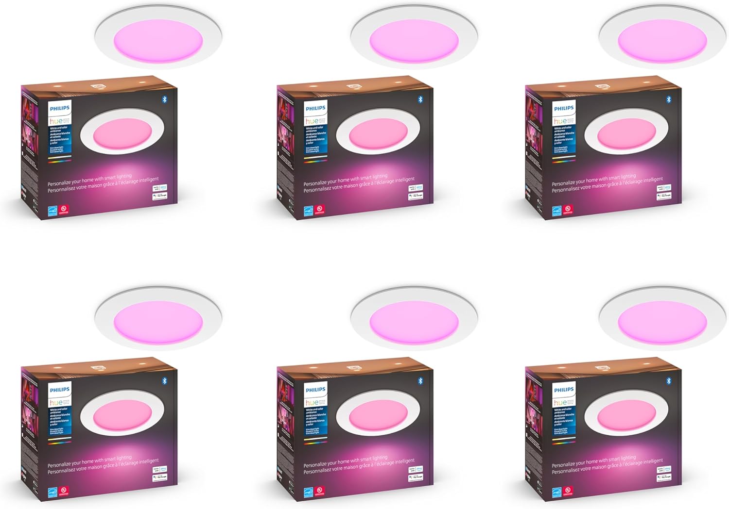 Philips Hue Smart Slim 5/6 Inch LED Recessed Light - White and Color Ambiance - 6 Pack - 1200LM - Indoor Ceiling - Control with Hue App - Works with Voice Assistants