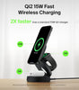 MagSafe Charger Compatible, 3-in-1 Qi2 15W Wireless Charging Station, Convertible Wireless Charger for iPhone 17, Apple Watch, AirPods, Pixel 10, Phone Stand for Travel w/ 36W Adapter - Black