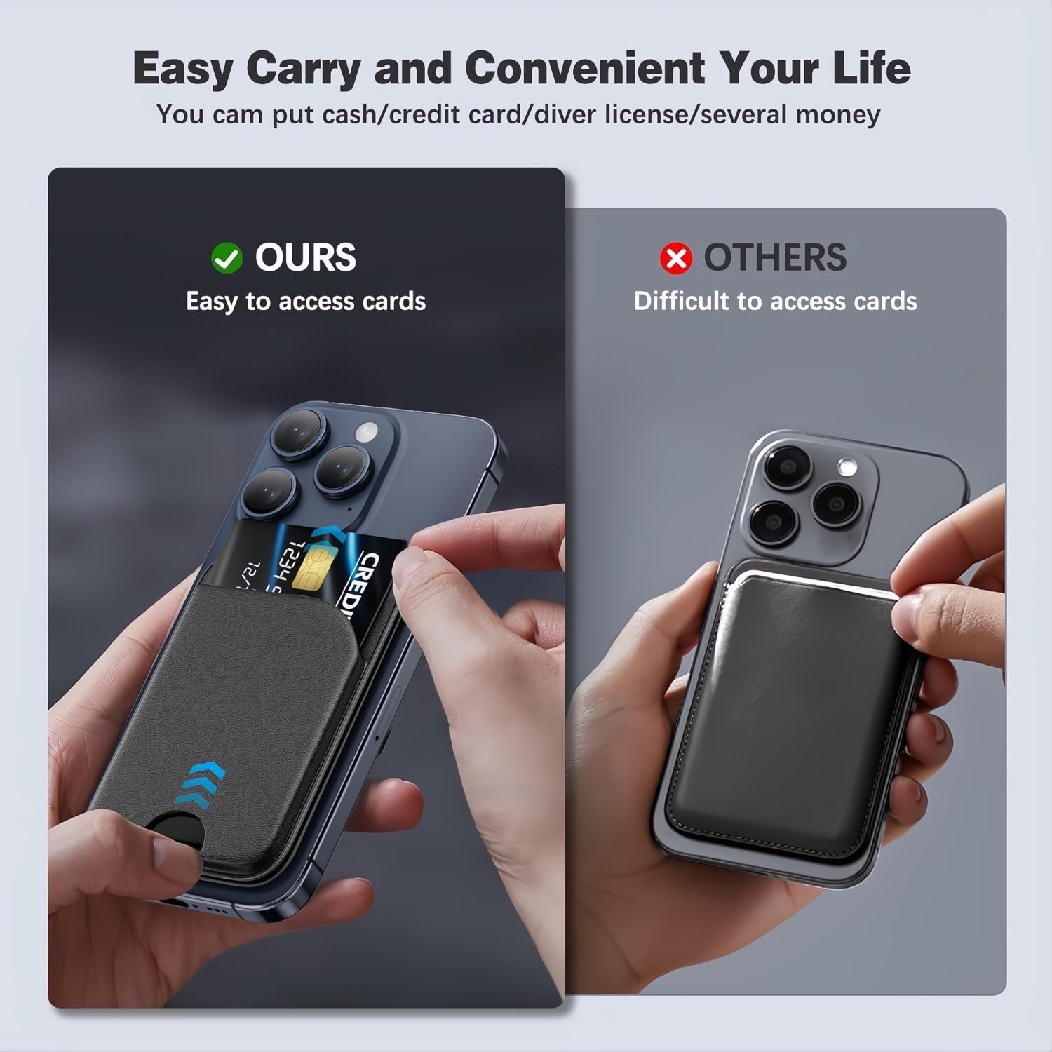 Mag-Safe Wallet Magnetic Wallet for Phone Lightweight Magnetic Phone Pouch Stand Adjustable Leather Mag-Safe Card Holder for iPhone 17/16/15/14/13/12 Series, Not for iPhone 13/12 Mini (Black)