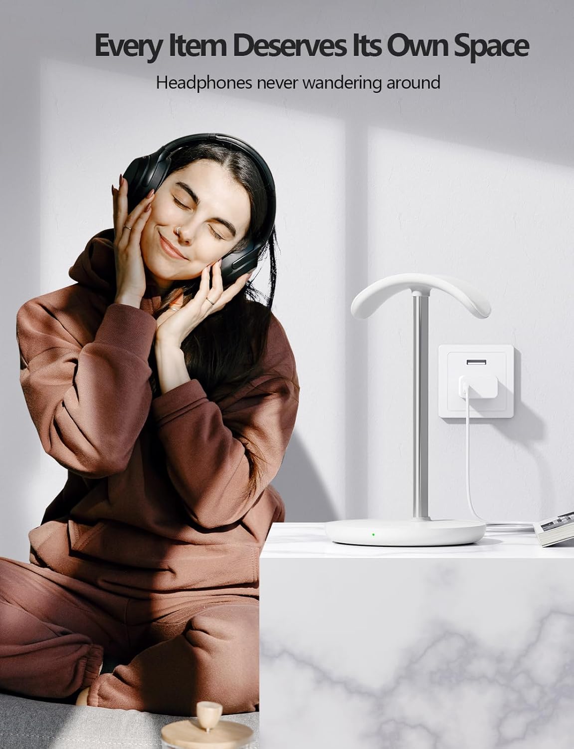 Headphone Stand: Wireless Charger, USB Port, 5-in-1 Charging Station for AirPods, iWatch, iPhone, Samsung