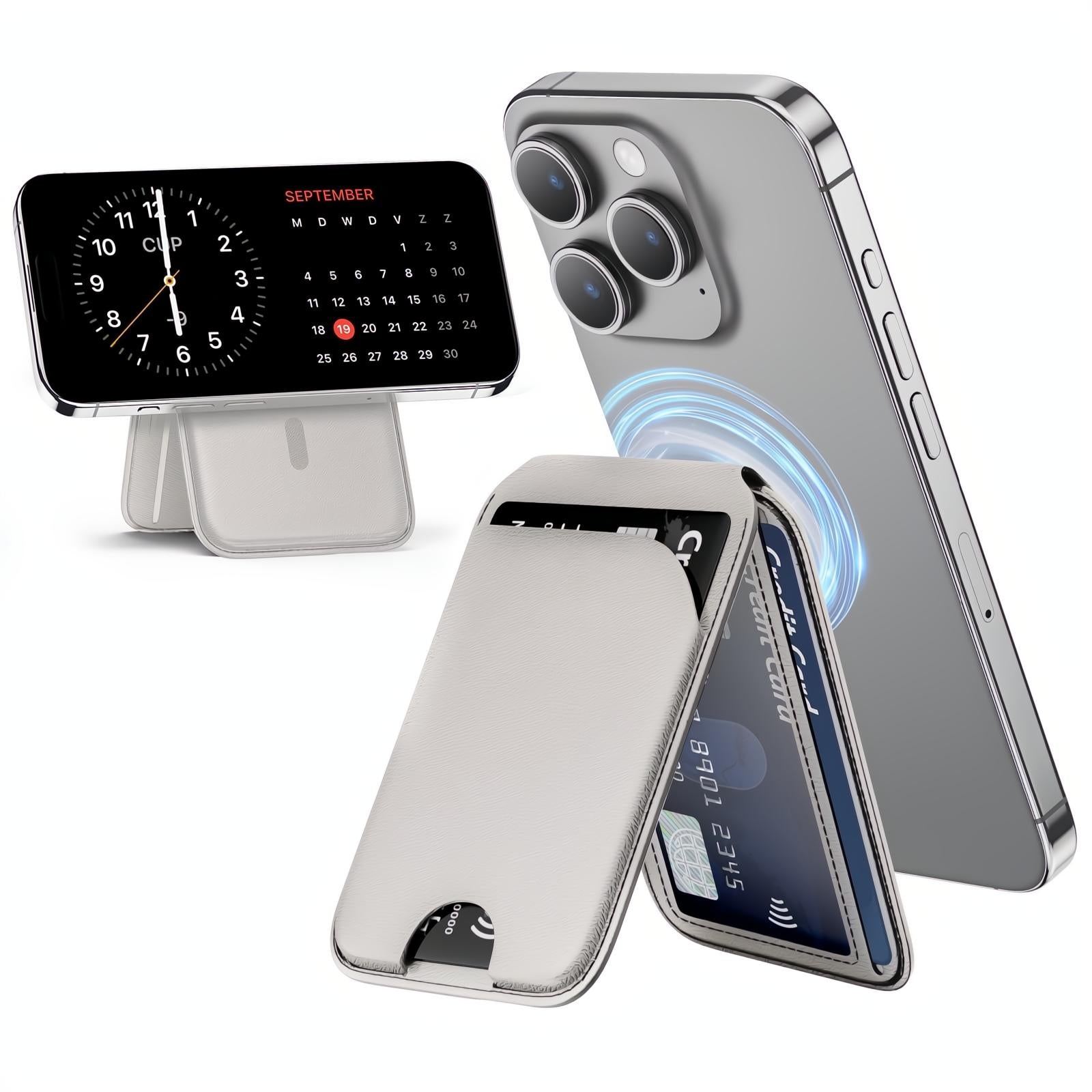 Mag-Safe Wallet Magnetic Wallet for Phone Lightweight Magnetic Phone Pouch Stand Adjustable Leather Mag-Safe Card Holder for iPhone 17/16/15/14/13/12 Series, Not for iPhone 13/12 Mini (Black)