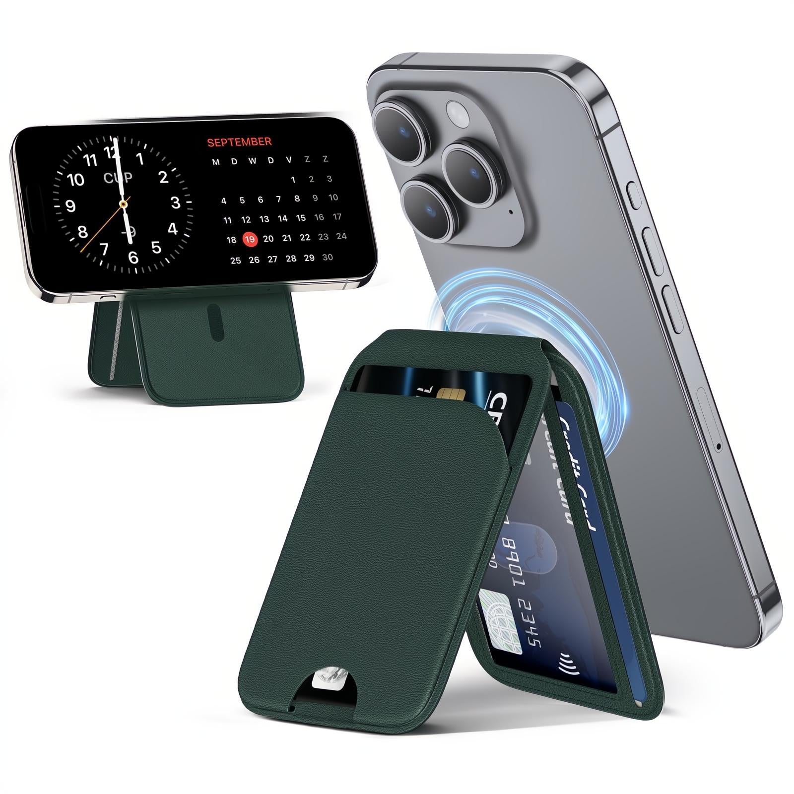 Mag-Safe Wallet Magnetic Wallet for Phone Lightweight Magnetic Phone Pouch Stand Adjustable Leather Mag-Safe Card Holder for iPhone 17/16/15/14/13/12 Series, Not for iPhone 13/12 Mini (Black)