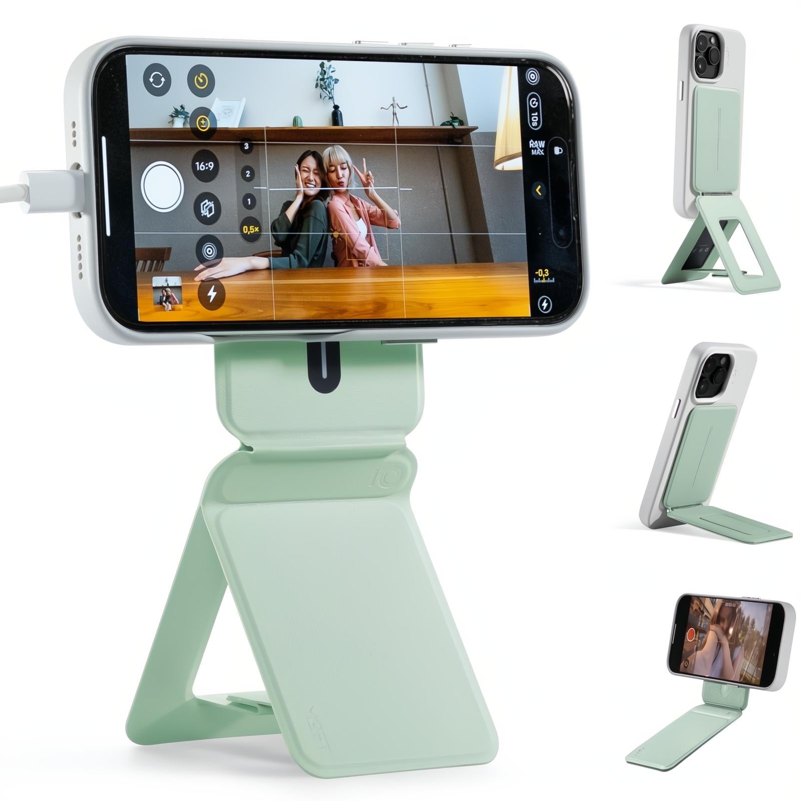 MOFT Phone Tripod Stand Selfie Stick for iPhone, Multi-Angles iPhone Stand, Lightweight & Portable Phone Holder, Strong Magnets, MOVAS Vegan Leather, Travel Essentials, Jet Black (Without Card Slot)
