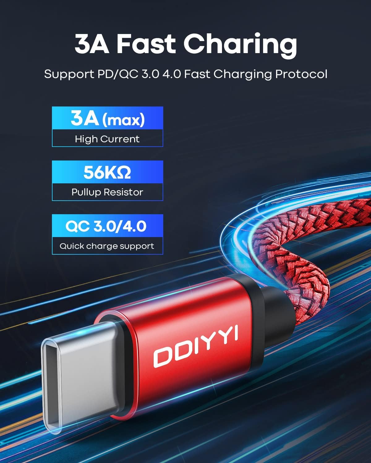 3-Pack Braided USB-A to USB-C Fast Charging Cables (3ft)