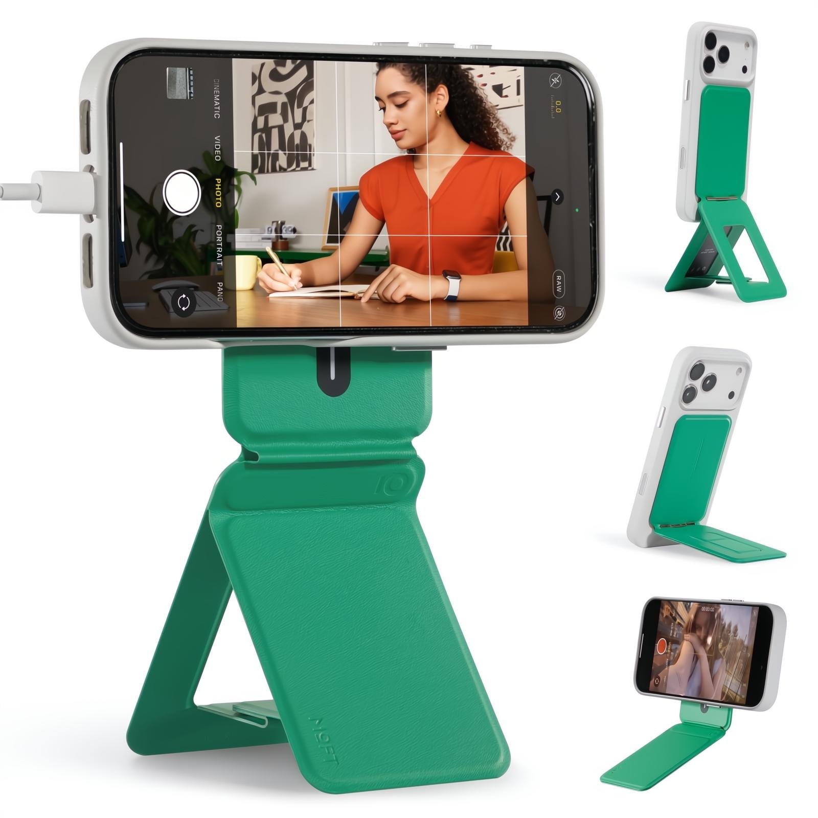 MOFT Phone Tripod Stand Selfie Stick for iPhone, Multi-Angles iPhone Stand, Lightweight & Portable Phone Holder, Strong Magnets, MOVAS Vegan Leather, Travel Essentials, Jet Black (Without Card Slot)