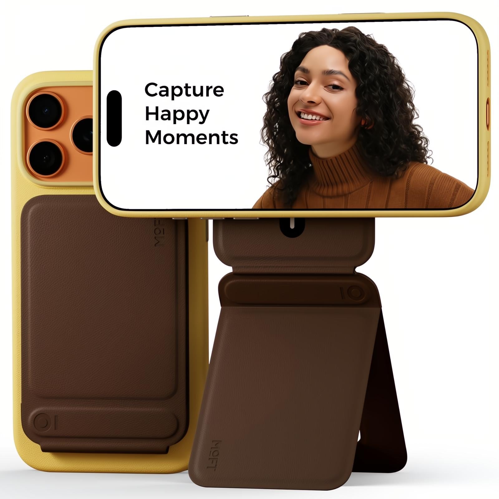 MOFT Phone Tripod Stand Selfie Stick for iPhone, Multi-Angles iPhone Stand, Lightweight & Portable Phone Holder, Strong Magnets, MOVAS Vegan Leather, Travel Essentials, Jet Black (Without Card Slot)