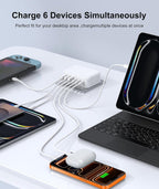 Fast Charger Block, GaN 6 Port USB C Charging Station Hub