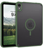 Two dark green translucent tablet cases, one showing screen, other with MagSafe.