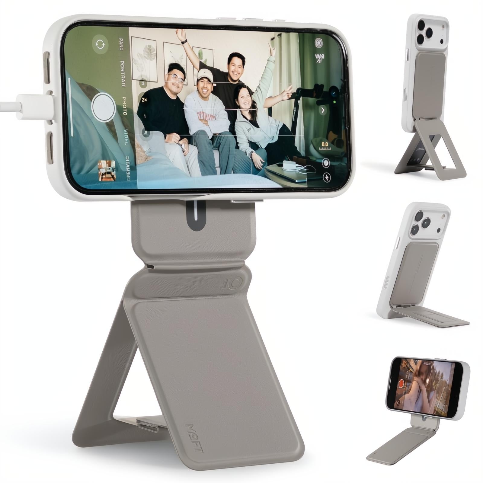 MOFT Phone Tripod Stand Selfie Stick for iPhone, Multi-Angles iPhone Stand, Lightweight & Portable Phone Holder, Strong Magnets, MOVAS Vegan Leather, Travel Essentials, Jet Black (Without Card Slot)