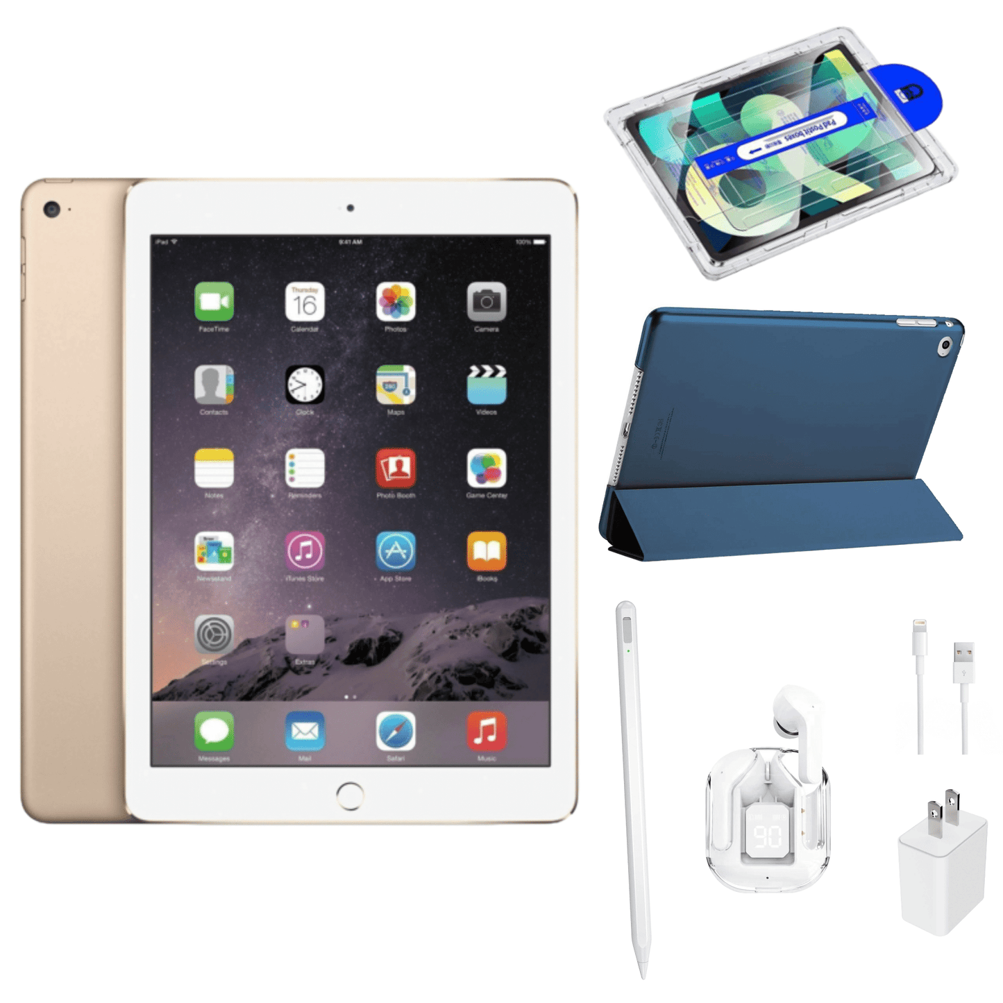 iPad Air 2 Bundle – 9.7" (Wi-Fi) – Magnetic Smart Case, Wireless Earbuds, Stylus, Screen Protector, and Charger Included (Refurbished)