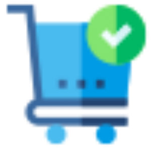 Shopping cart icon with a checkmark, representing refurbished Apple devices and Beats products.
