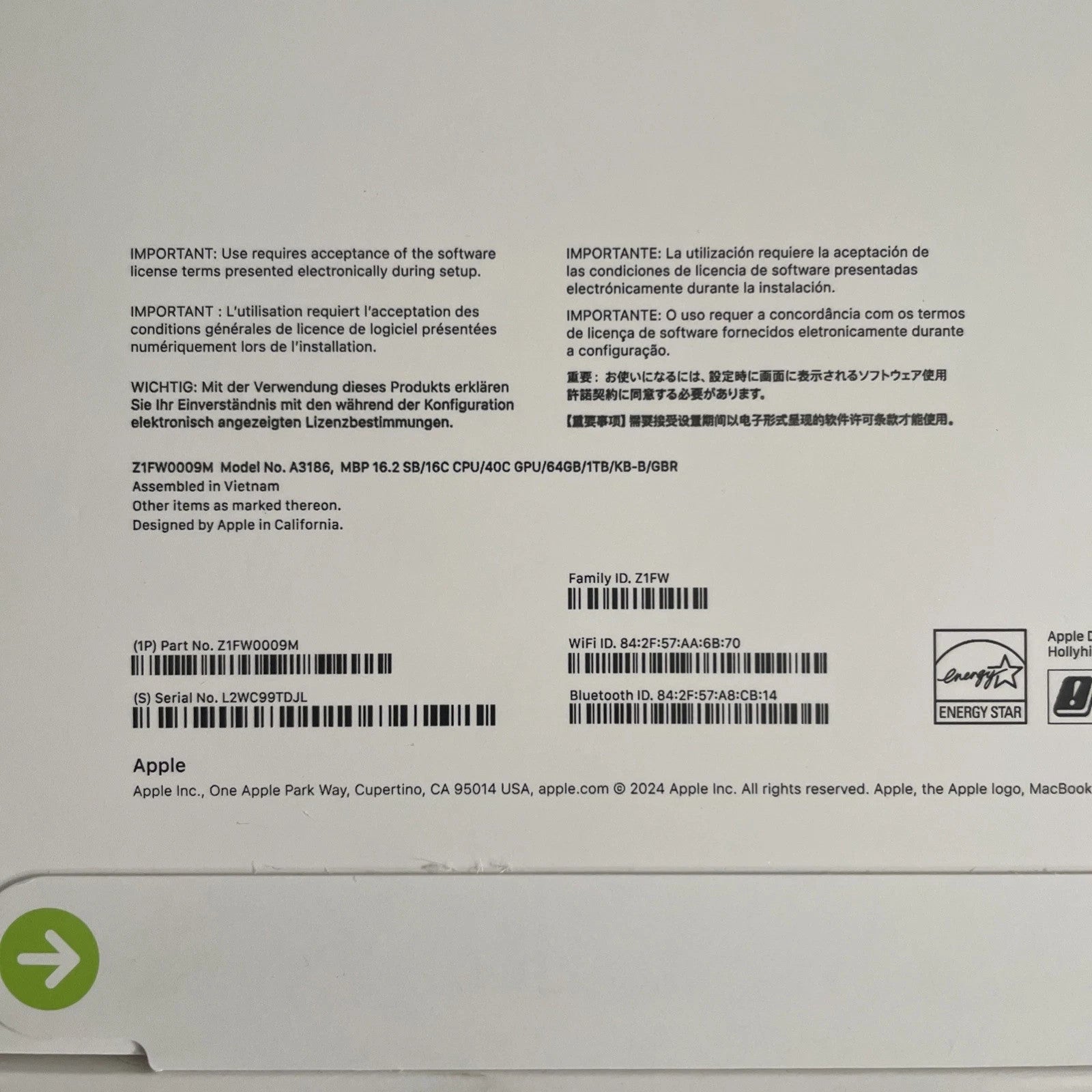 MacBook Pro 2024 16 Inch M4 MAX 64gb Ram 1TB SSD 40 CORE GPU