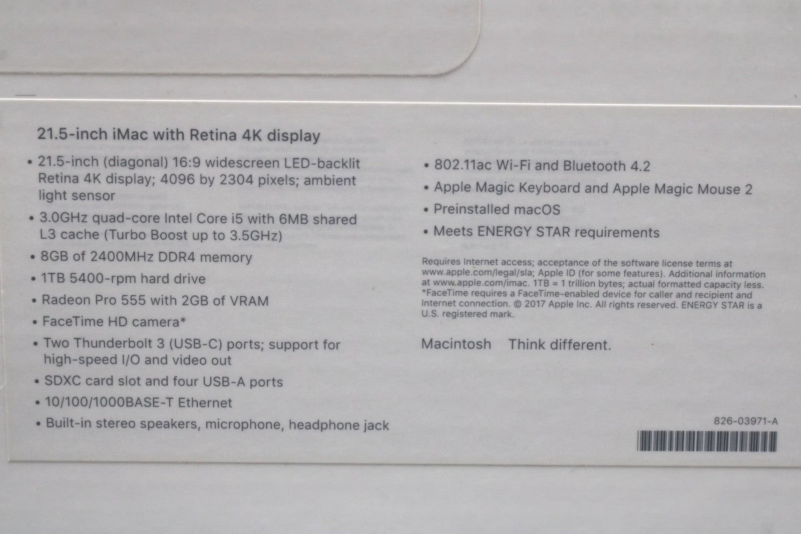 Apple iMac Retina 4K 21.5 (2017) i5-7360U, 8GB DDR4, 1 TB HDD,  Radeon Pro