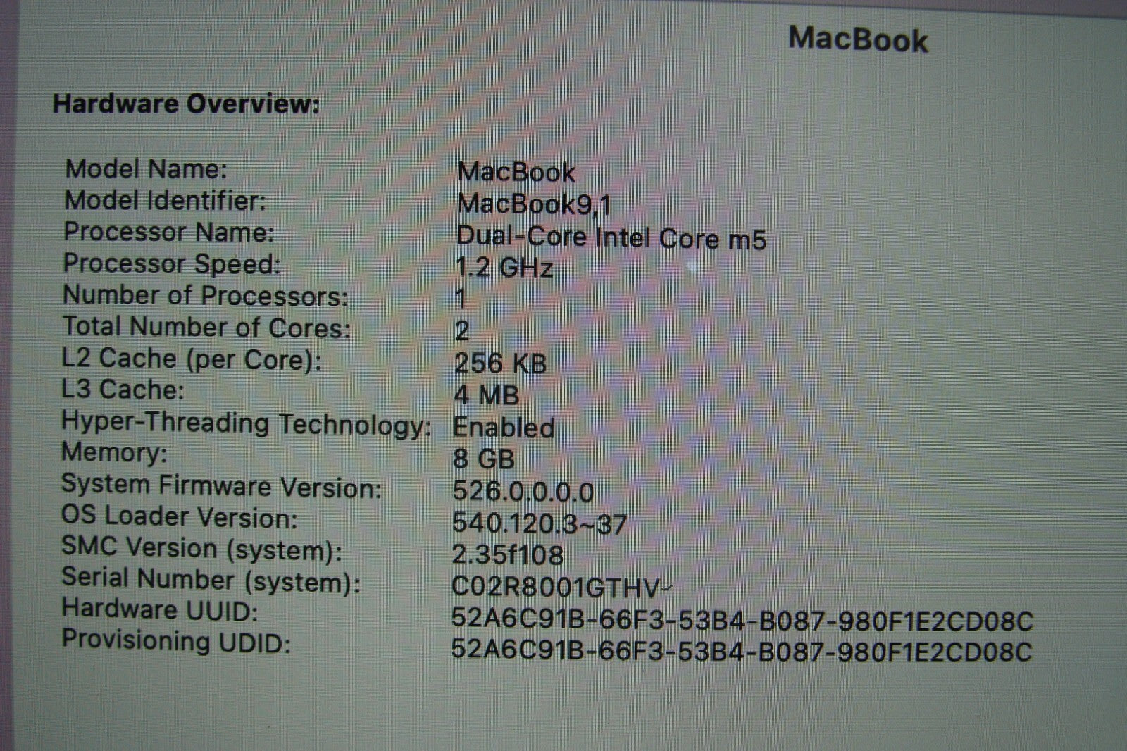 MacBook 12" A1534 (EARLY 2016) MLHC2LL/A M5-6Y54 1.2GHz 8GB 512GB SSD